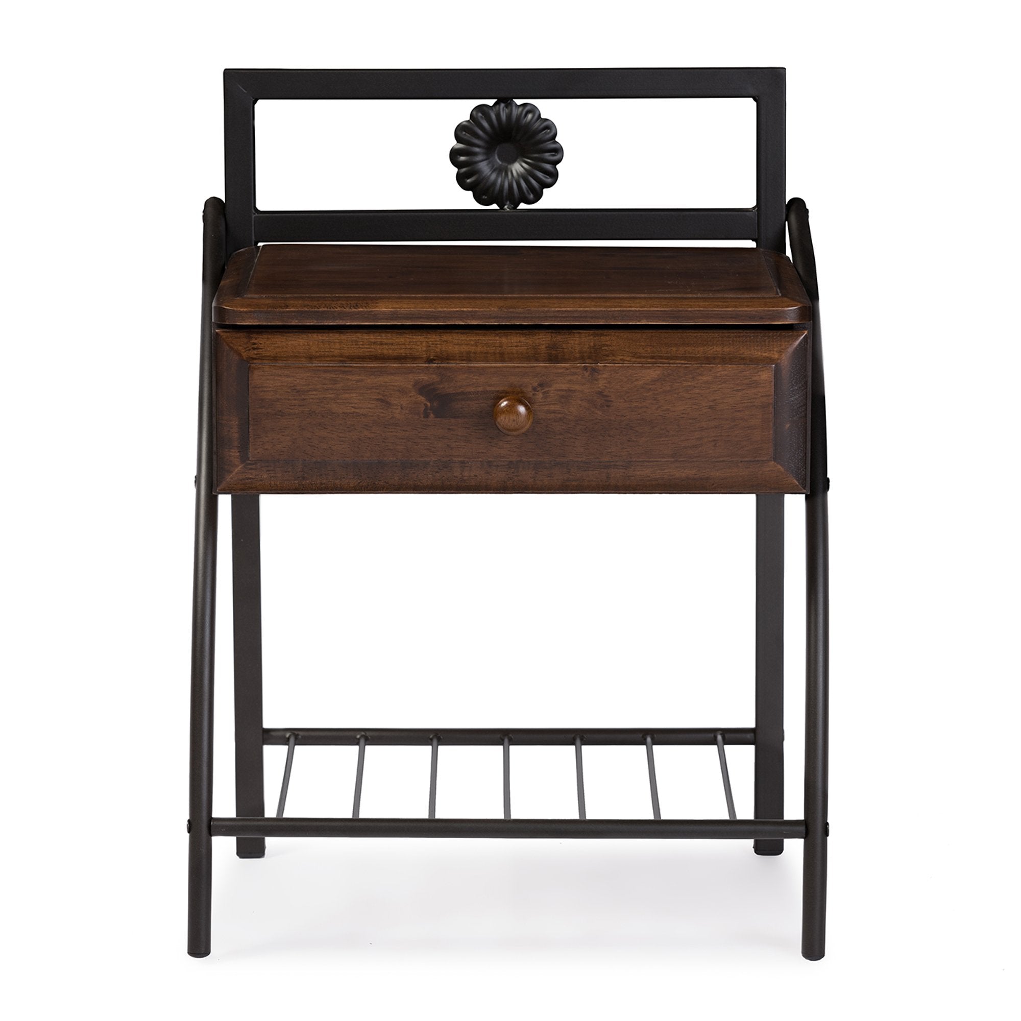 Baxton Studio Jevenci Vintage Antique Metal & Walnut Wood 1 Drawer Nightstand, Medium, Dark Bronze (Model: TS7001-Black)